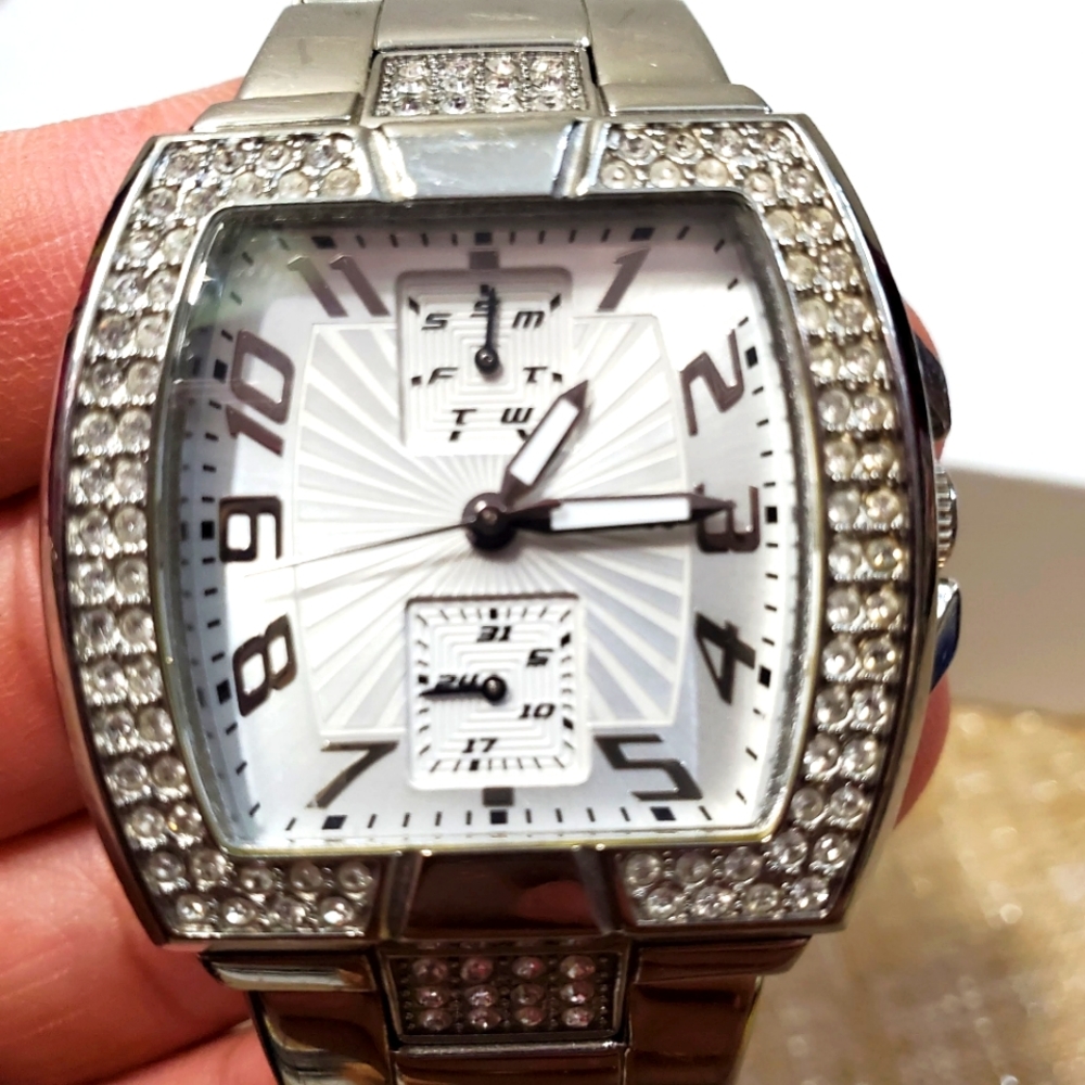 Guess Silver Tone Large Big Face Watch